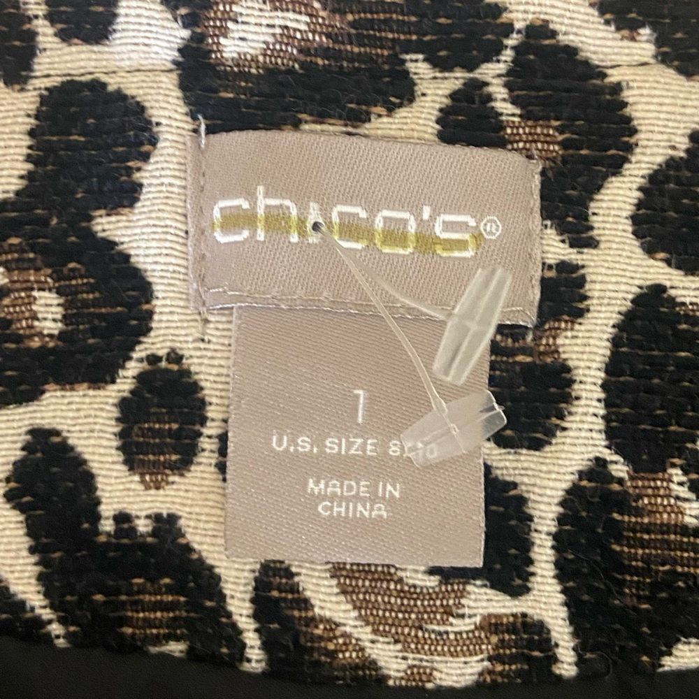 Chico’s - Tapestry Jacquard leopard/Cheetah Animal Print Open Jacket - size M/8 - Picture 5 of 8
